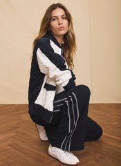 Navy Scallop Side Stripe Wide Trousers