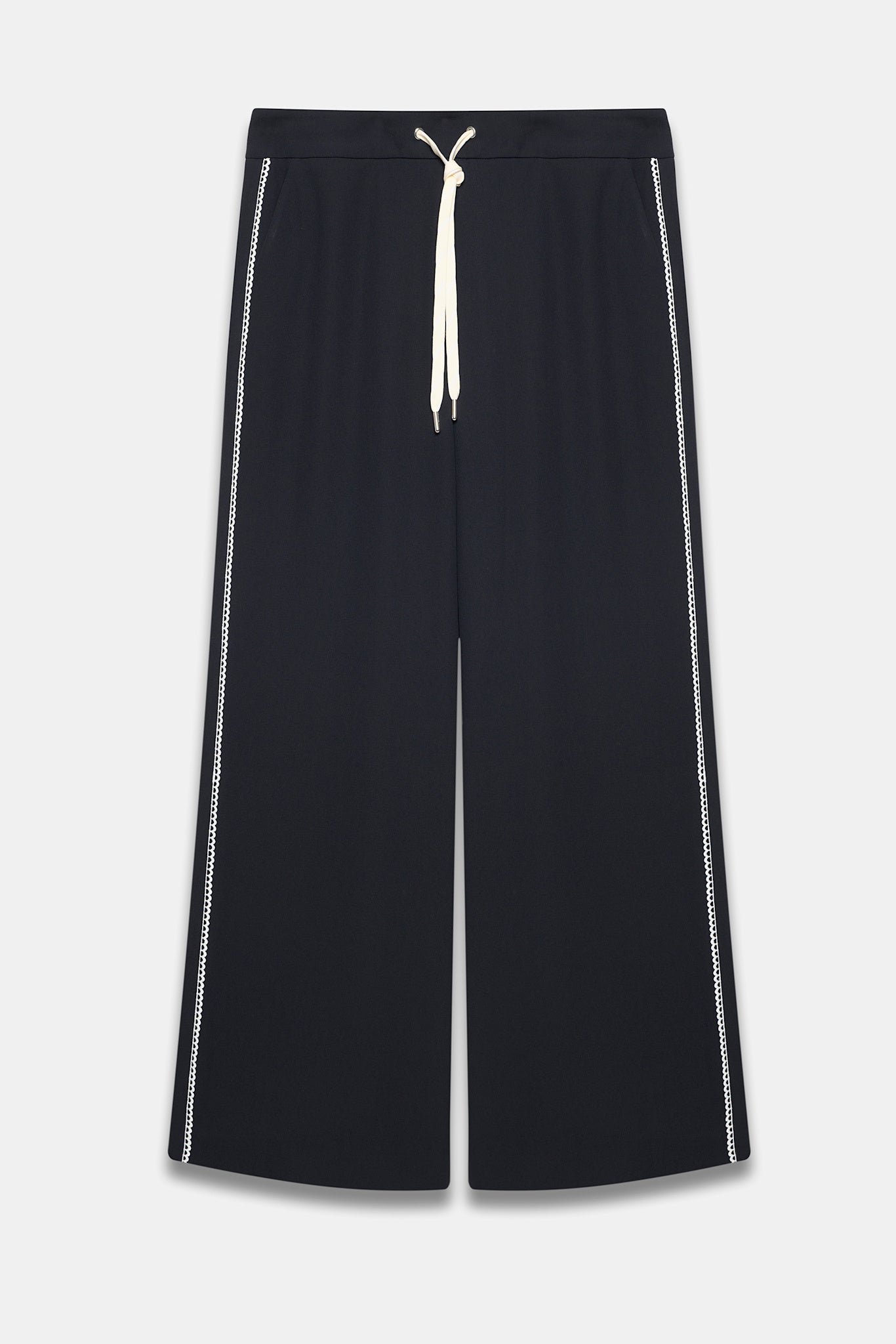 Navy Scallop Side Stripe Wide Trousers