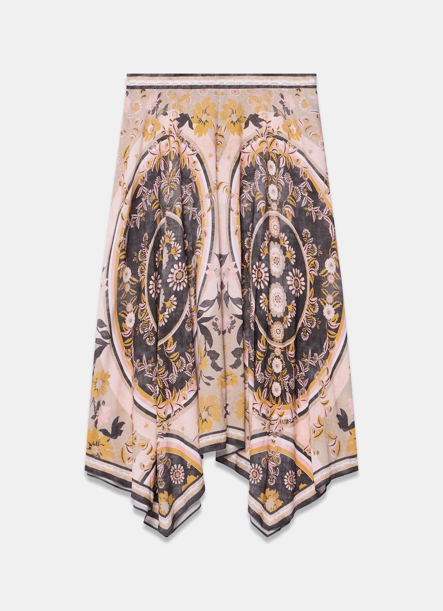 Black Floral Print Midi Skirt