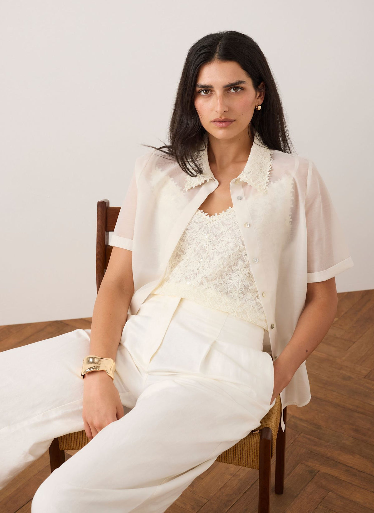 Cream Lace Layered Shirt