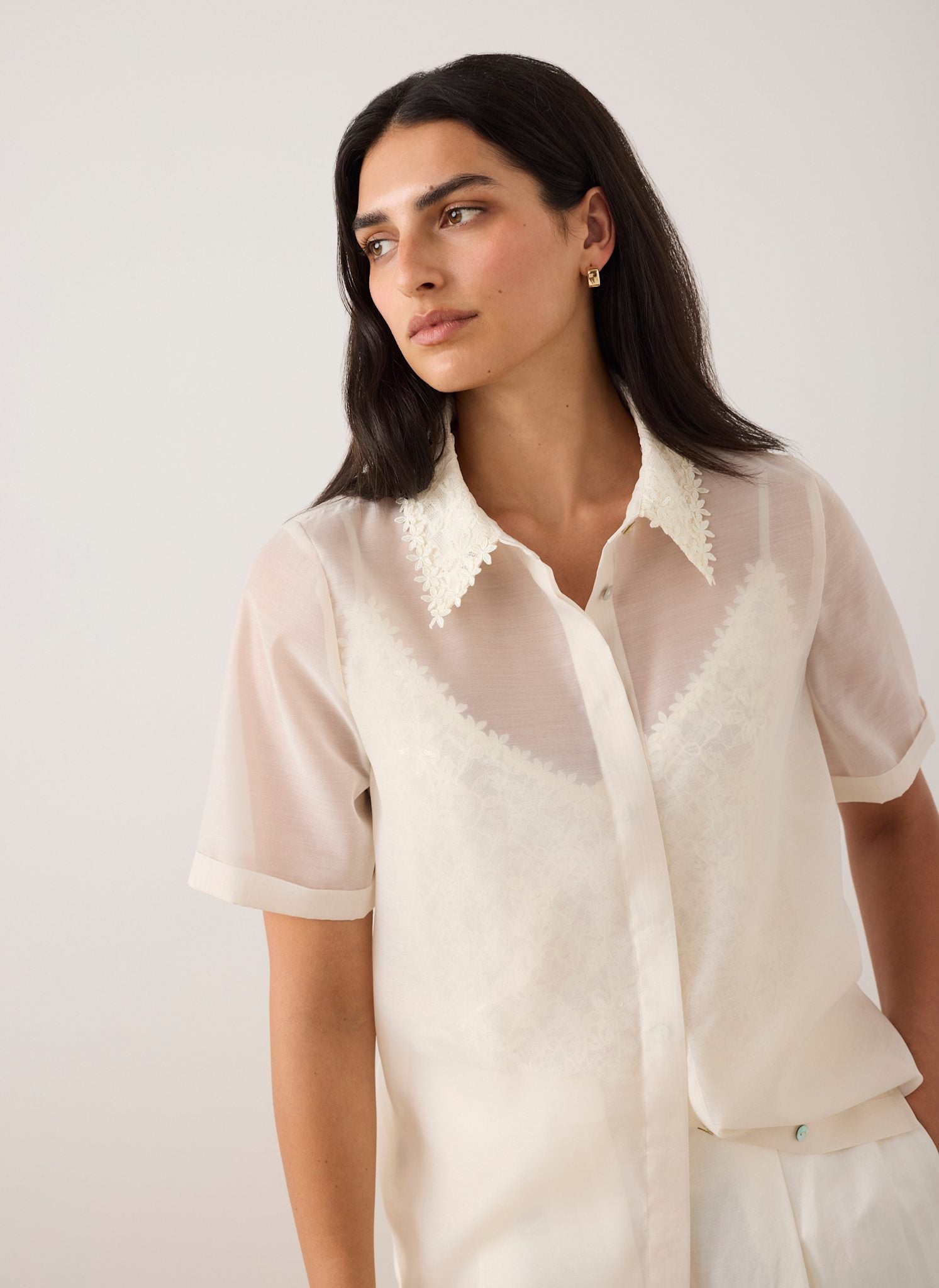 Cream Lace Layered Shirt