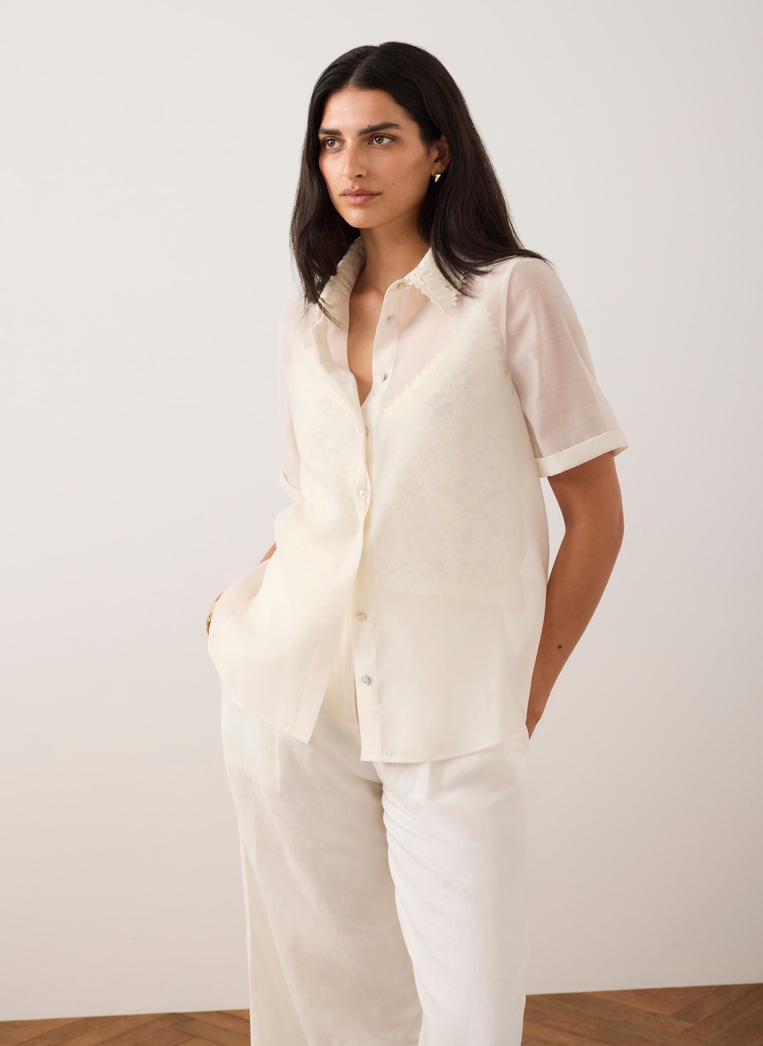 Cream Lace Layered Shirt