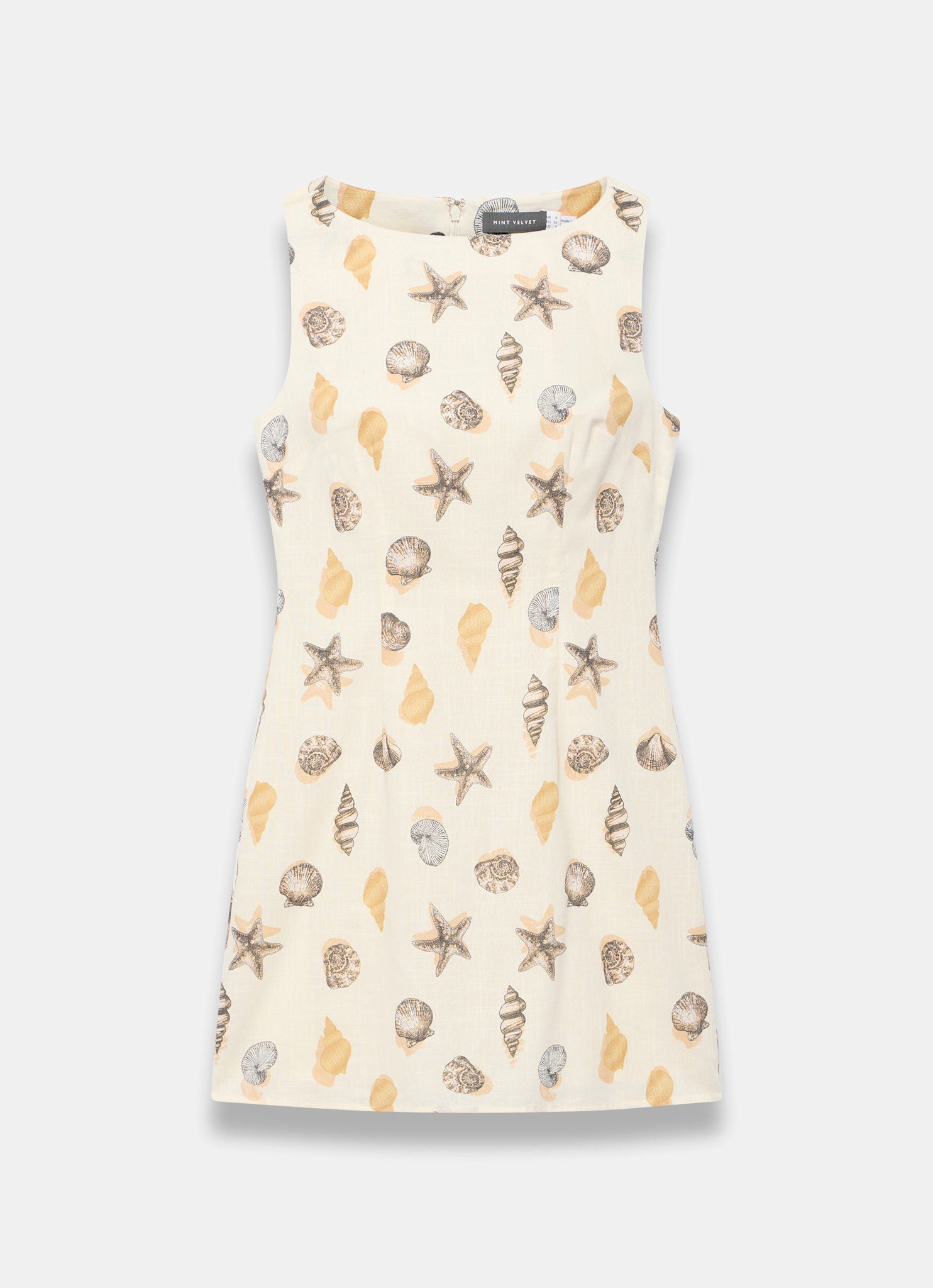 Neutral Cotton Shell Print Mini Dress