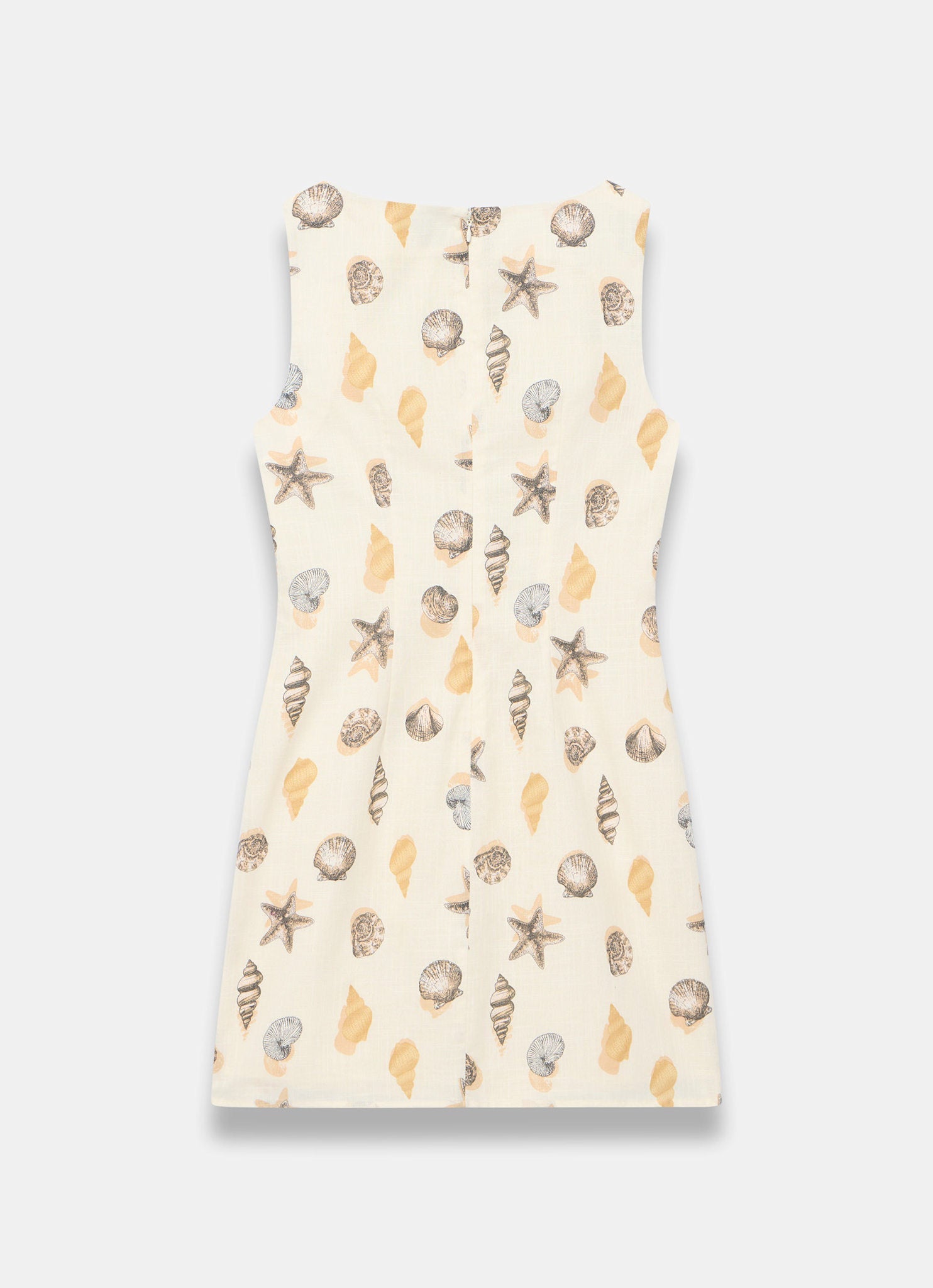 Neutral Cotton Shell Print Mini Dress