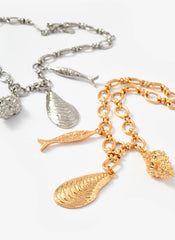Gold Tone Shell Statement Charm Necklace