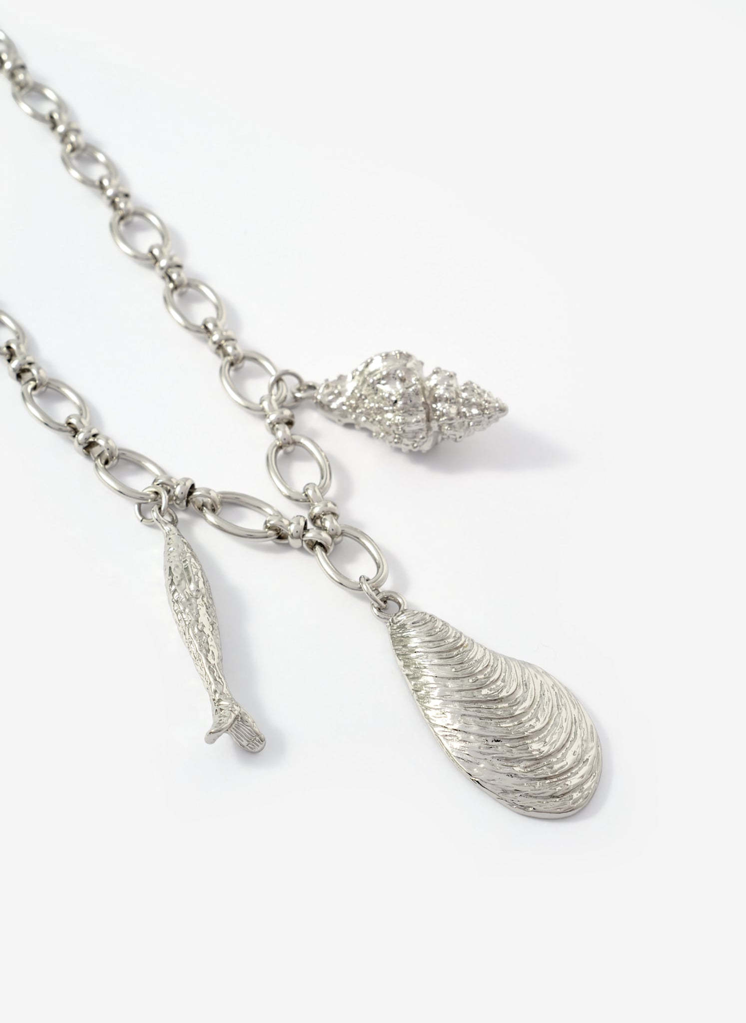 Silver Tone Shell Statement Charm Necklace