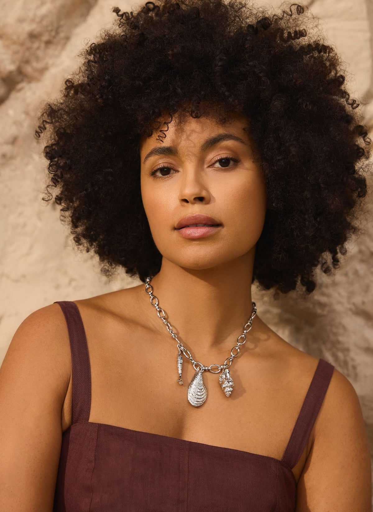Silver Tone Shell Statement Charm Necklace