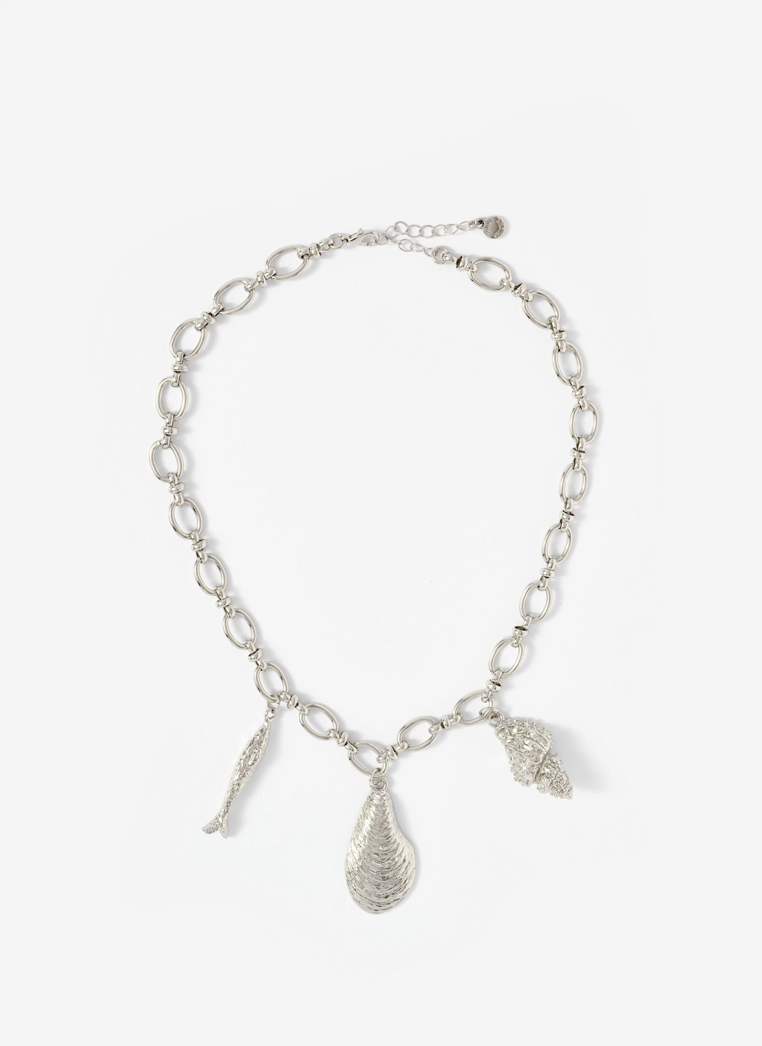Silver Tone Shell Statement Charm Necklace
