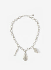 Silver Tone Shell Statement Charm Necklace