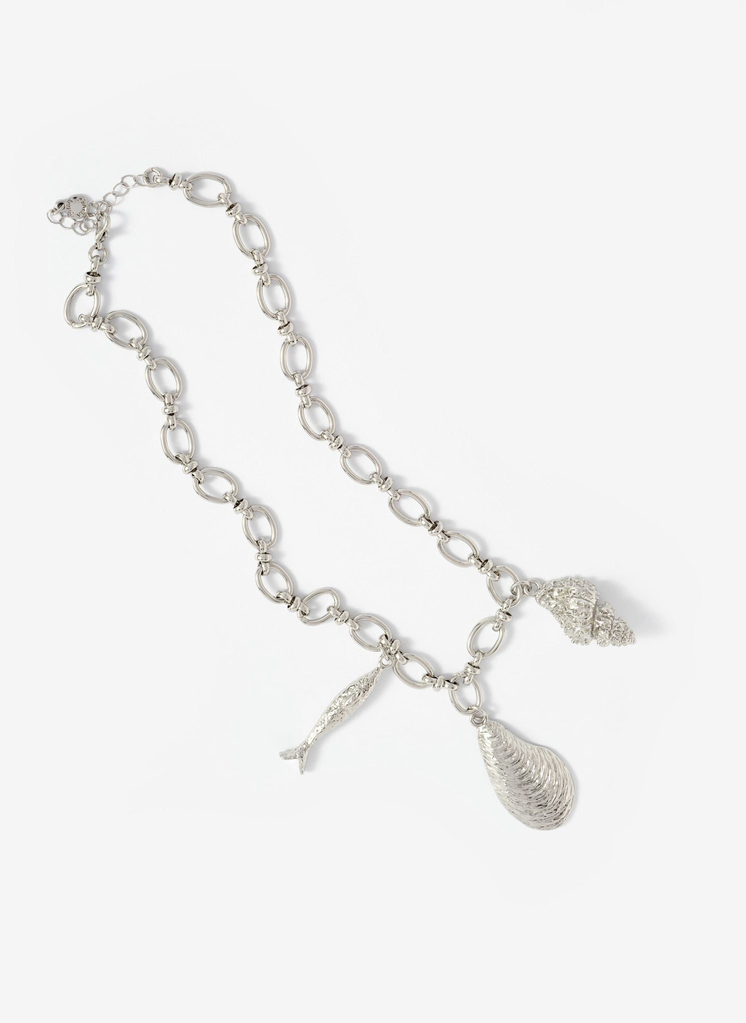 Silver Tone Shell Statement Charm Necklace