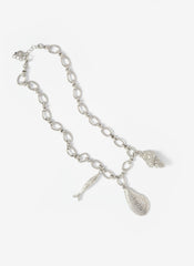 Silver Tone Shell Statement Charm Necklace