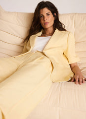 Yellow Linen Blend Short Sleeve Blazer