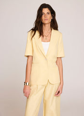 Yellow Linen Blend Short Sleeve Blazer