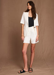 Cream Linen Blend Short Sleeve Blazer