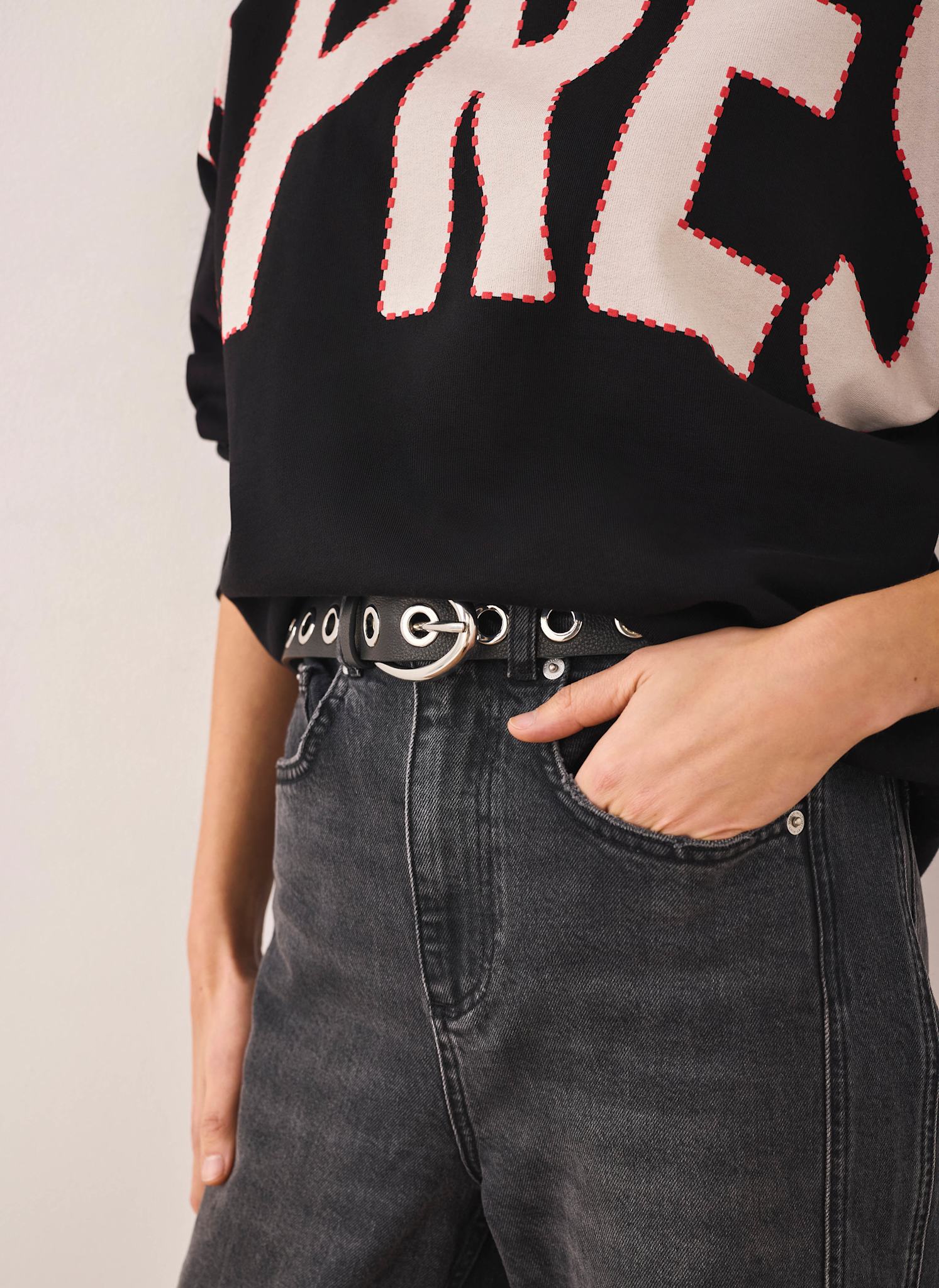 Black Leather Eyelet Belt