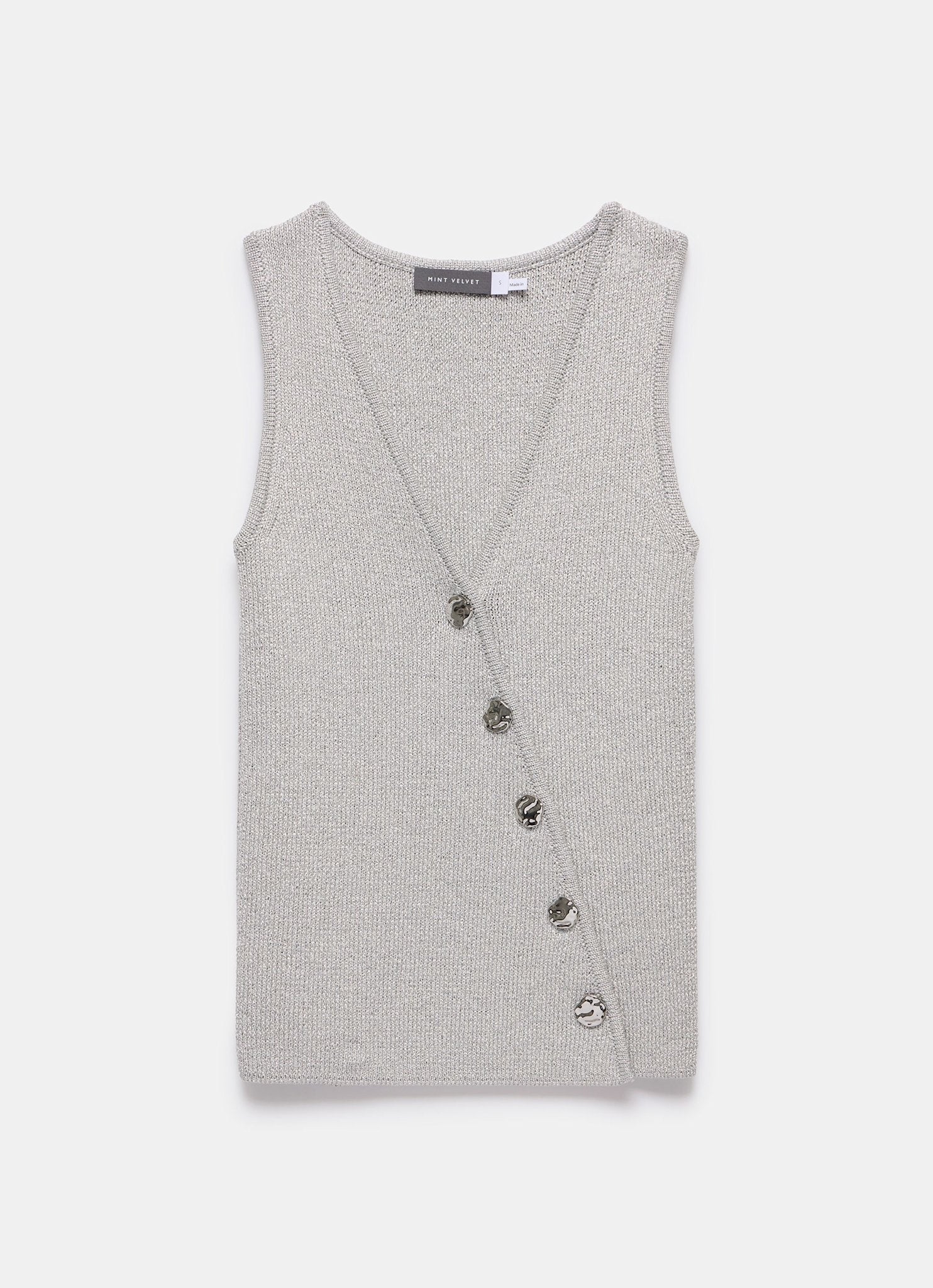 Silver Knit Asymmetric Waistcoat