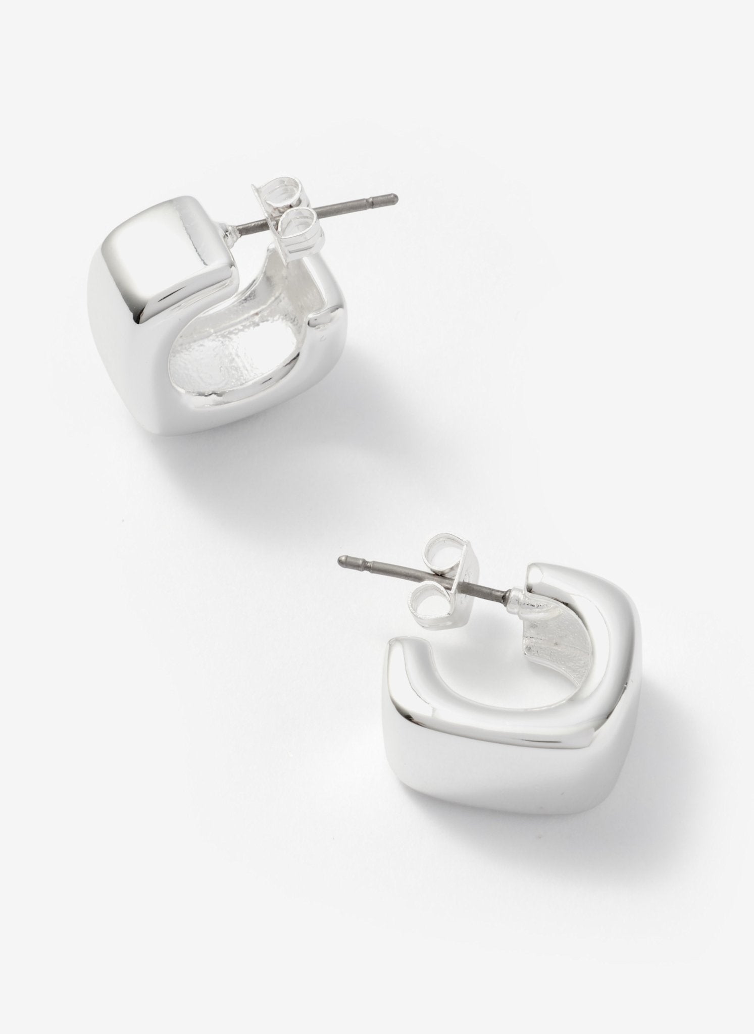Silver Tone Mini Rounded Square Hoop Earrings
