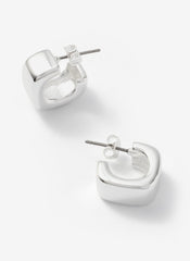 Silver Tone Mini Rounded Square Hoop Earrings