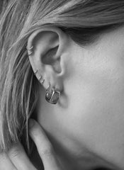 Silver Tone Mini Rounded Square Hoop Earrings