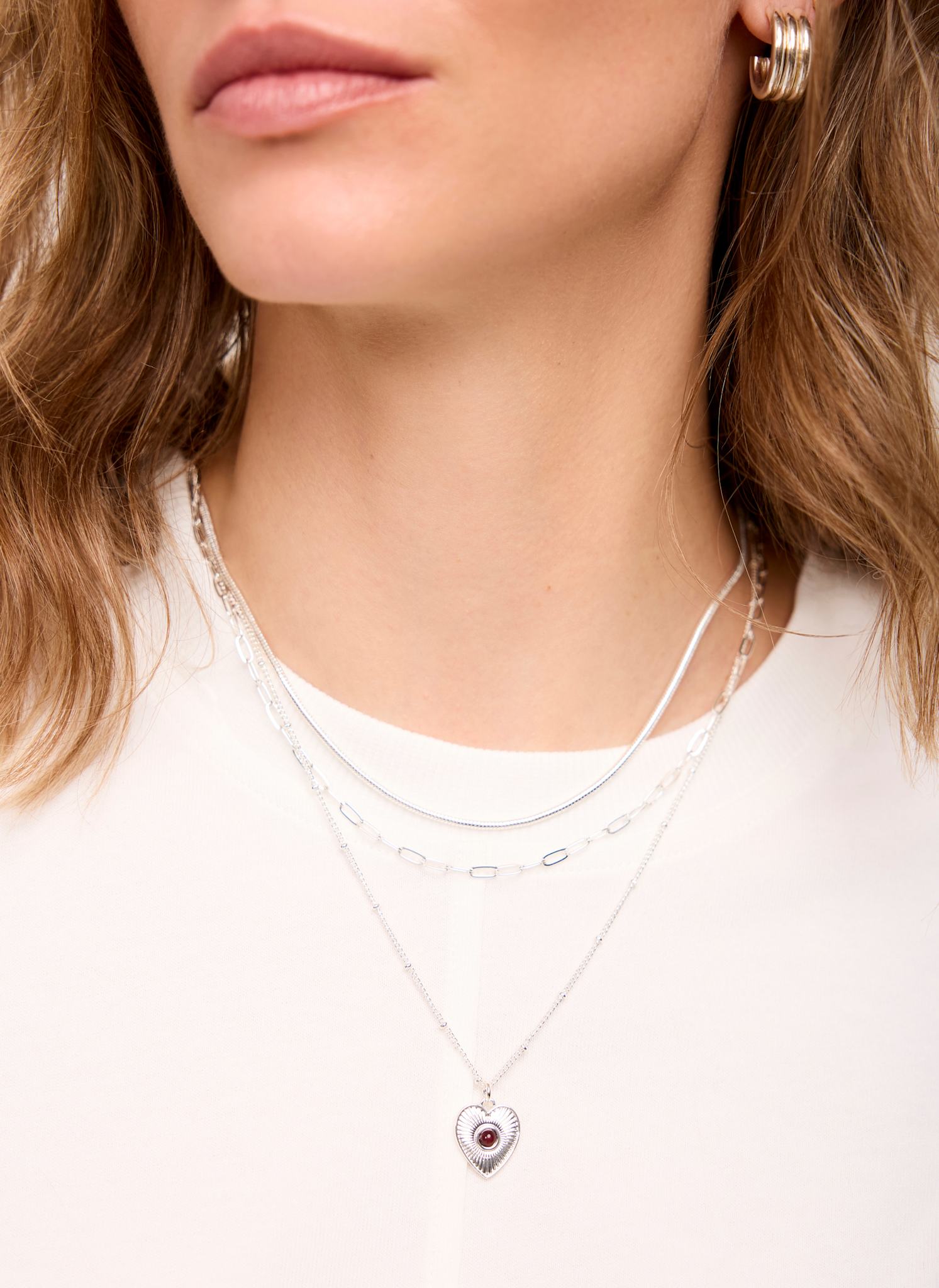 Silver Tone Layered Heart Necklace