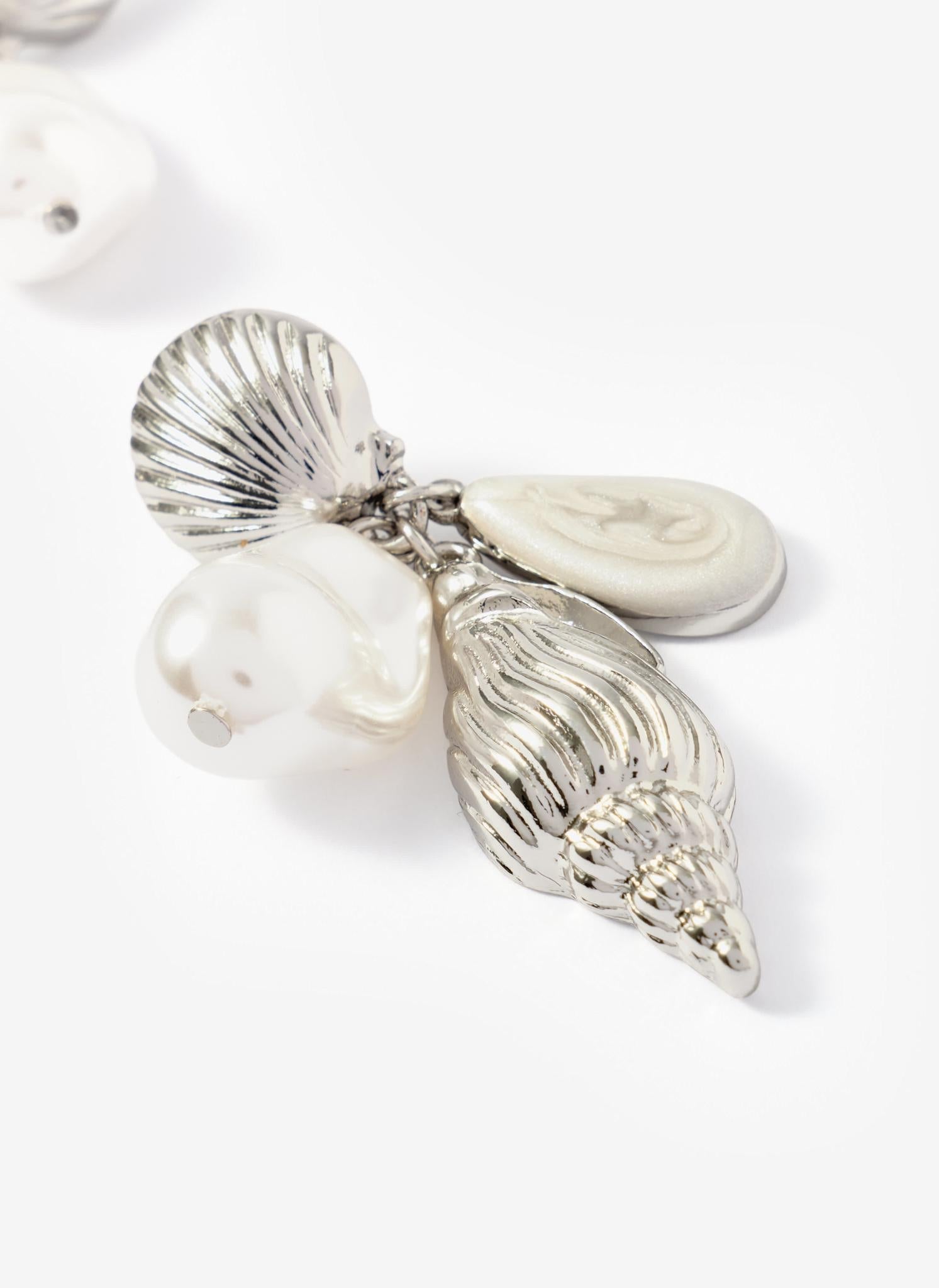 Silver Tone Shell Pearl Drop Earrings