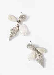 Silver Tone Shell Pearl Drop Earrings