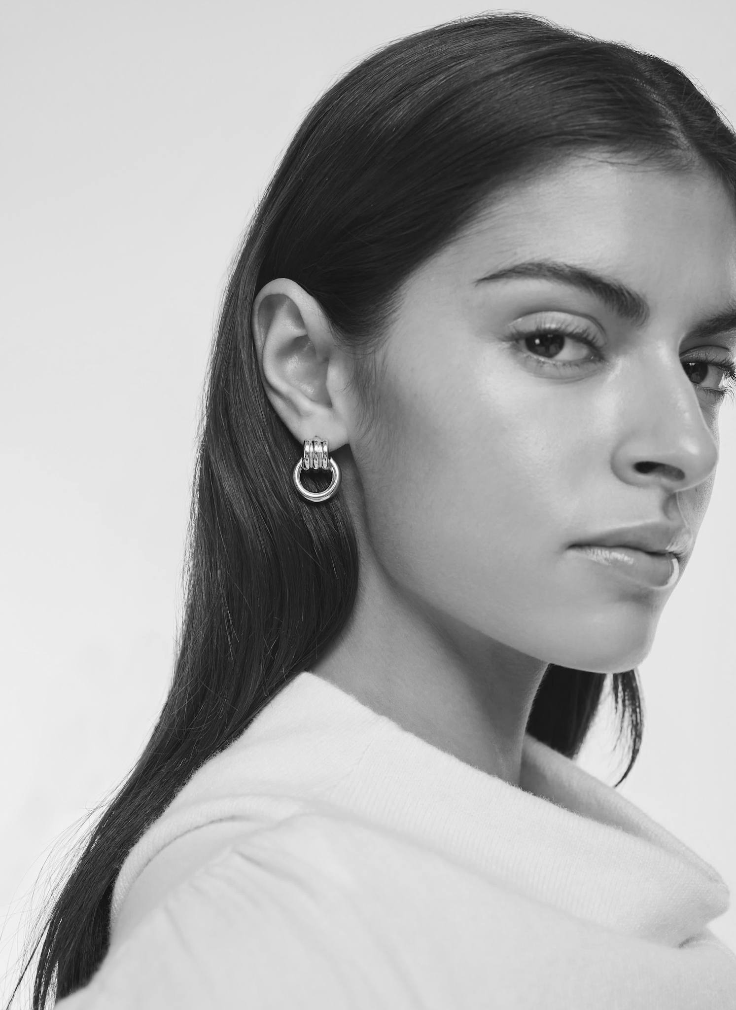 Silver Tone Link Hoop Earrings