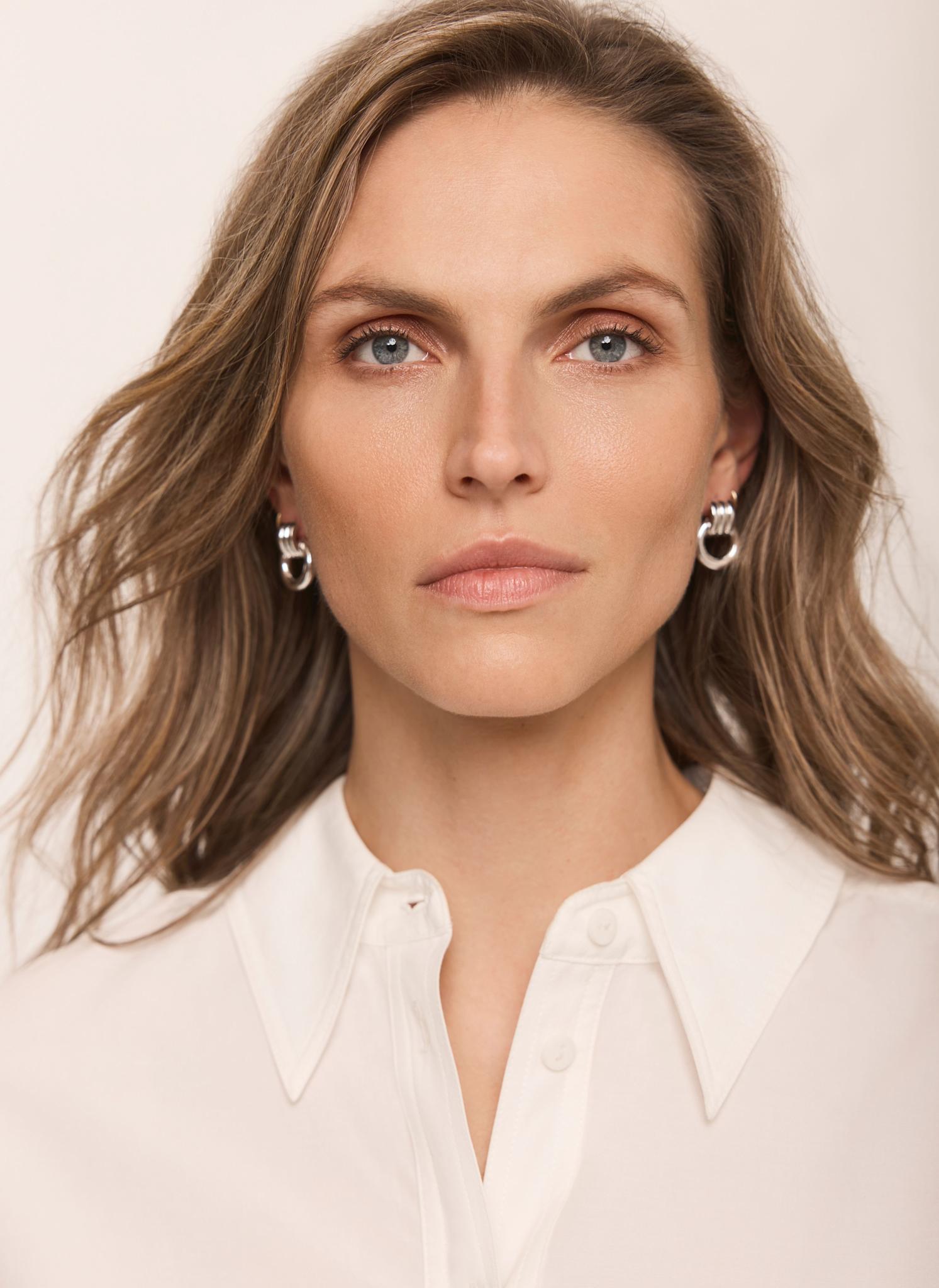Silver Tone Link Hoop Earrings