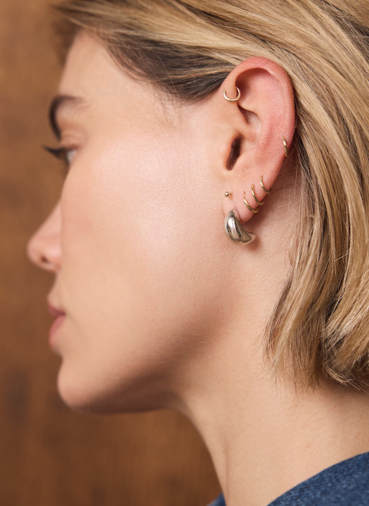 Silver Tone Mini Curve Earrings