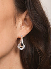 Silver Tone Pave Hoop Earrings