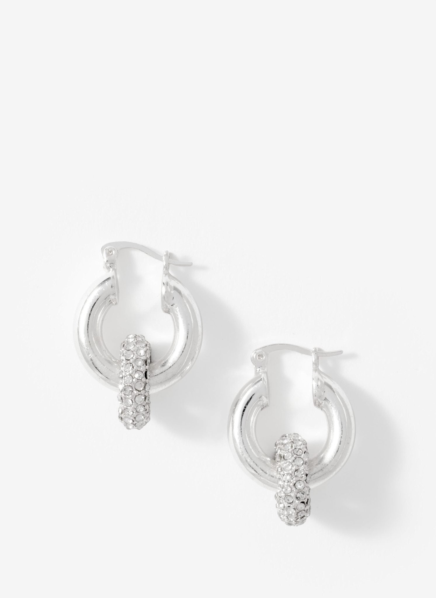 Silver Tone Pave Hoop Earrings