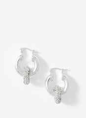 Silver Tone Pave Hoop Earrings