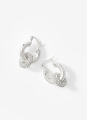 Silver Tone Pave Hoop Earrings