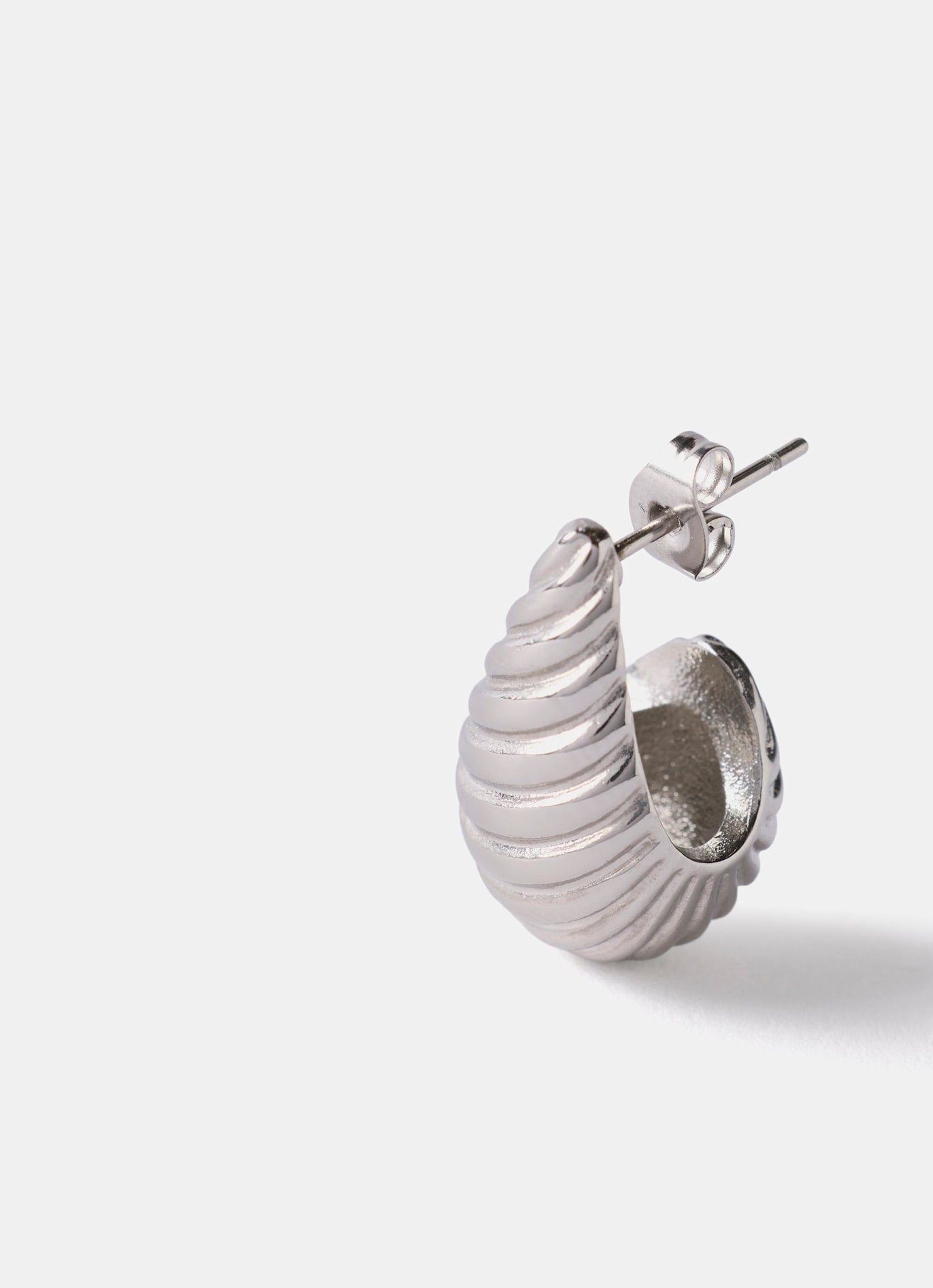Silver Stainless Steel Ribbed Curve Earrings