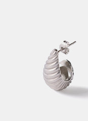 Silver Stainless Steel Ribbed Curve Earrings