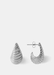Silver Stainless Steel Ribbed Curve Earrings
