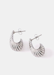 Silver Stainless Steel Ribbed Curve Earrings