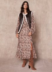 Brown Snake Print Midi Dress