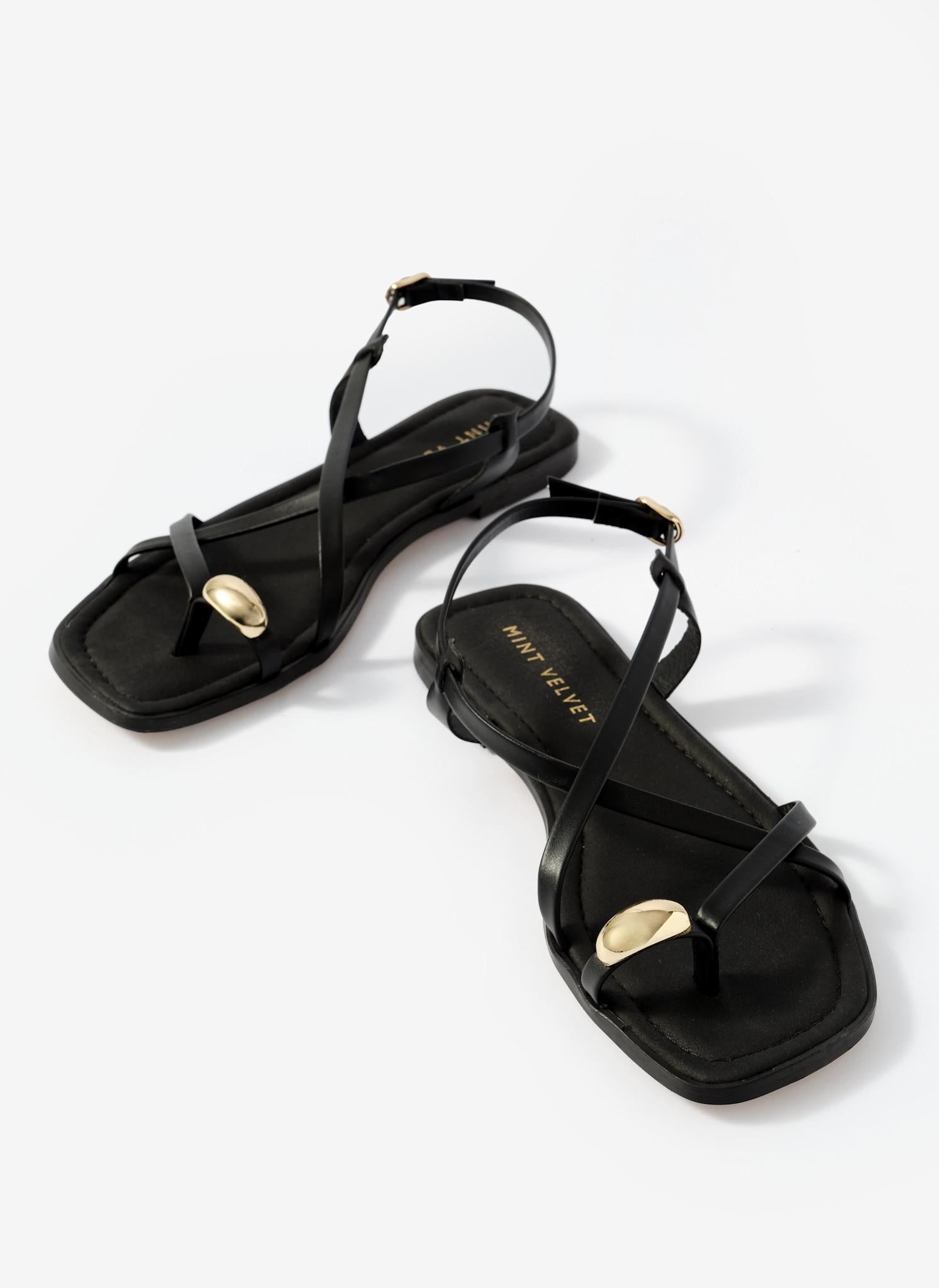 Sofia Black Leather Strappy Sandals