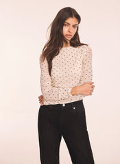 Cream Polka Dot Print Mesh Top