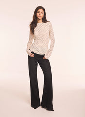 Cream Polka Dot Print Mesh Top