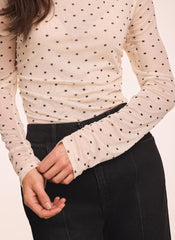 Cream Polka Dot Print Mesh Top