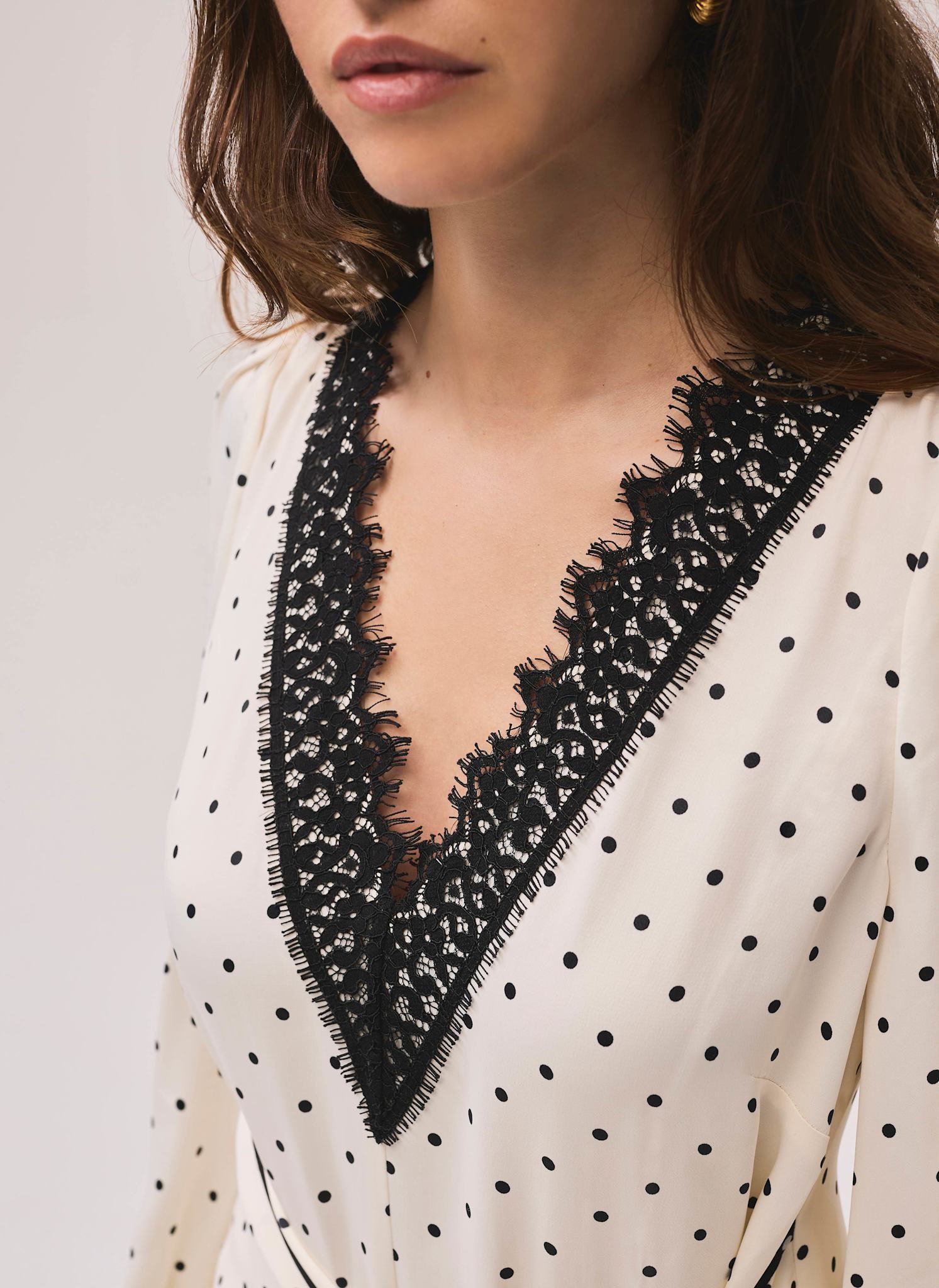 Cream Polka Dot Tie Maxi Dress