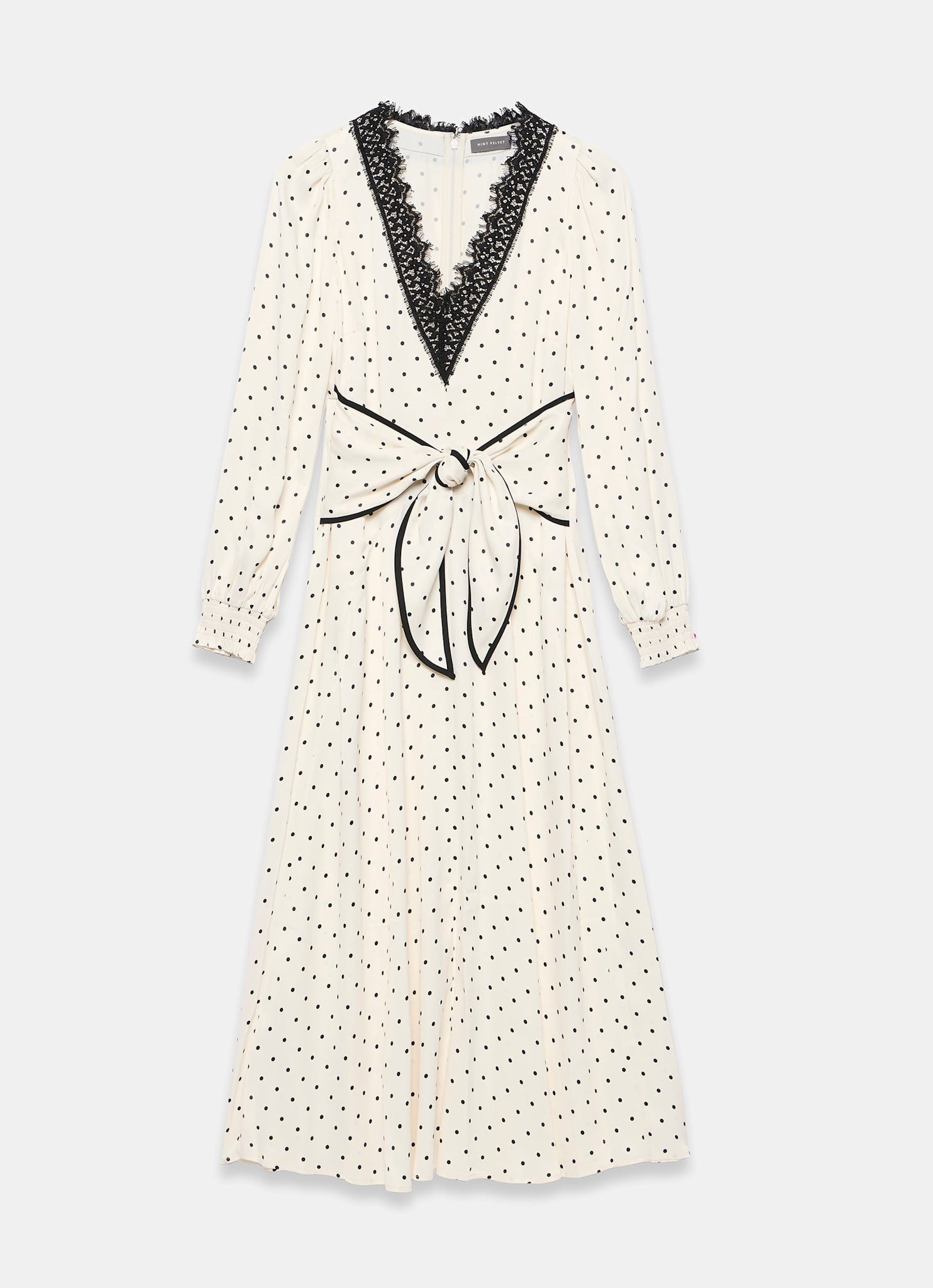 Cream Polka Dot Tie Maxi Dress