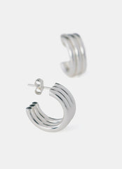 Silver Stainless Steel Ribbed Hoop Earrings