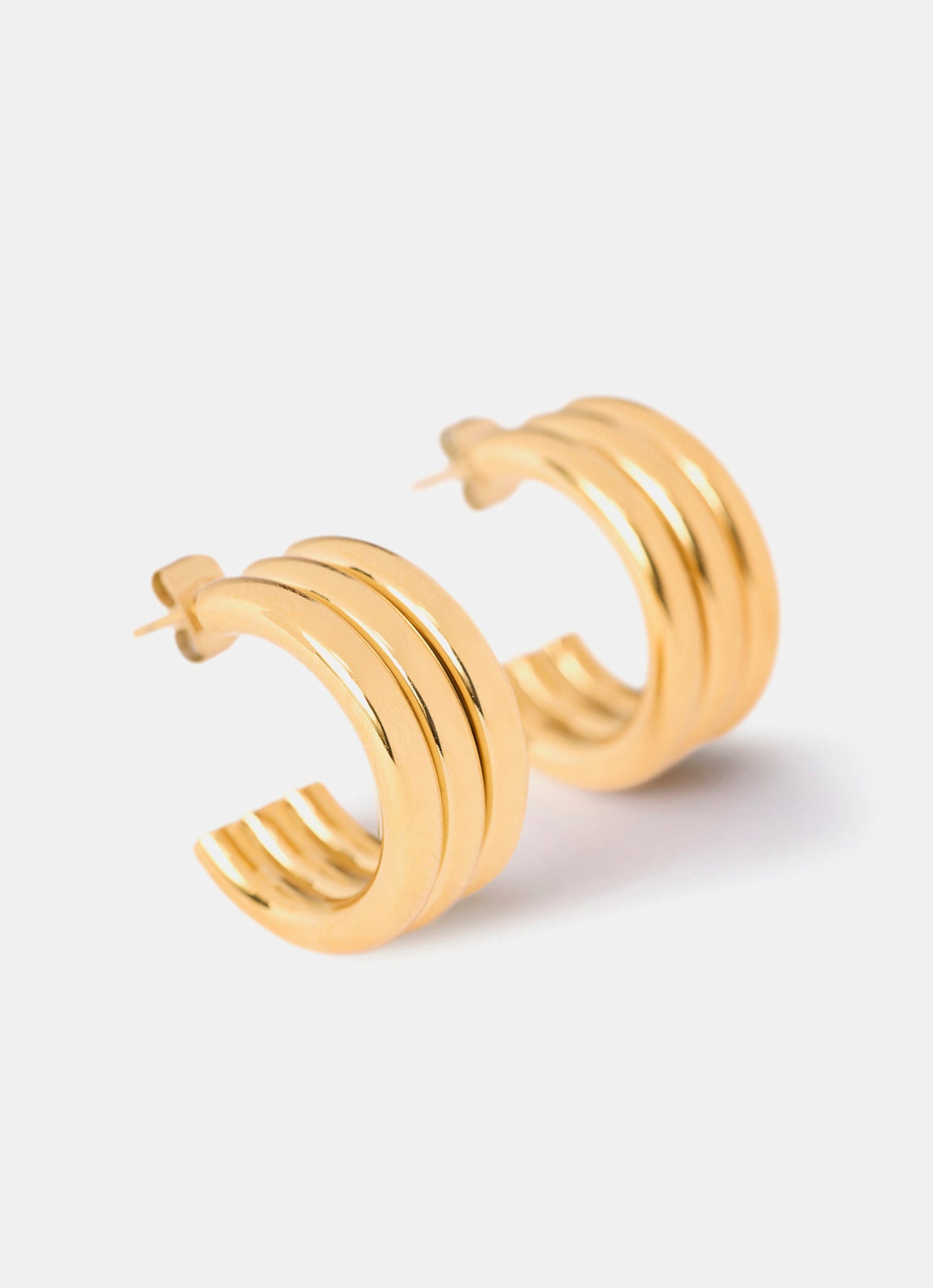 Gold Plated Stainless Steel Ribbed Hoop Earrings