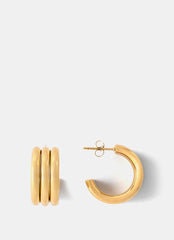 Gold Plated Stainless Steel Ribbed Hoop Earrings