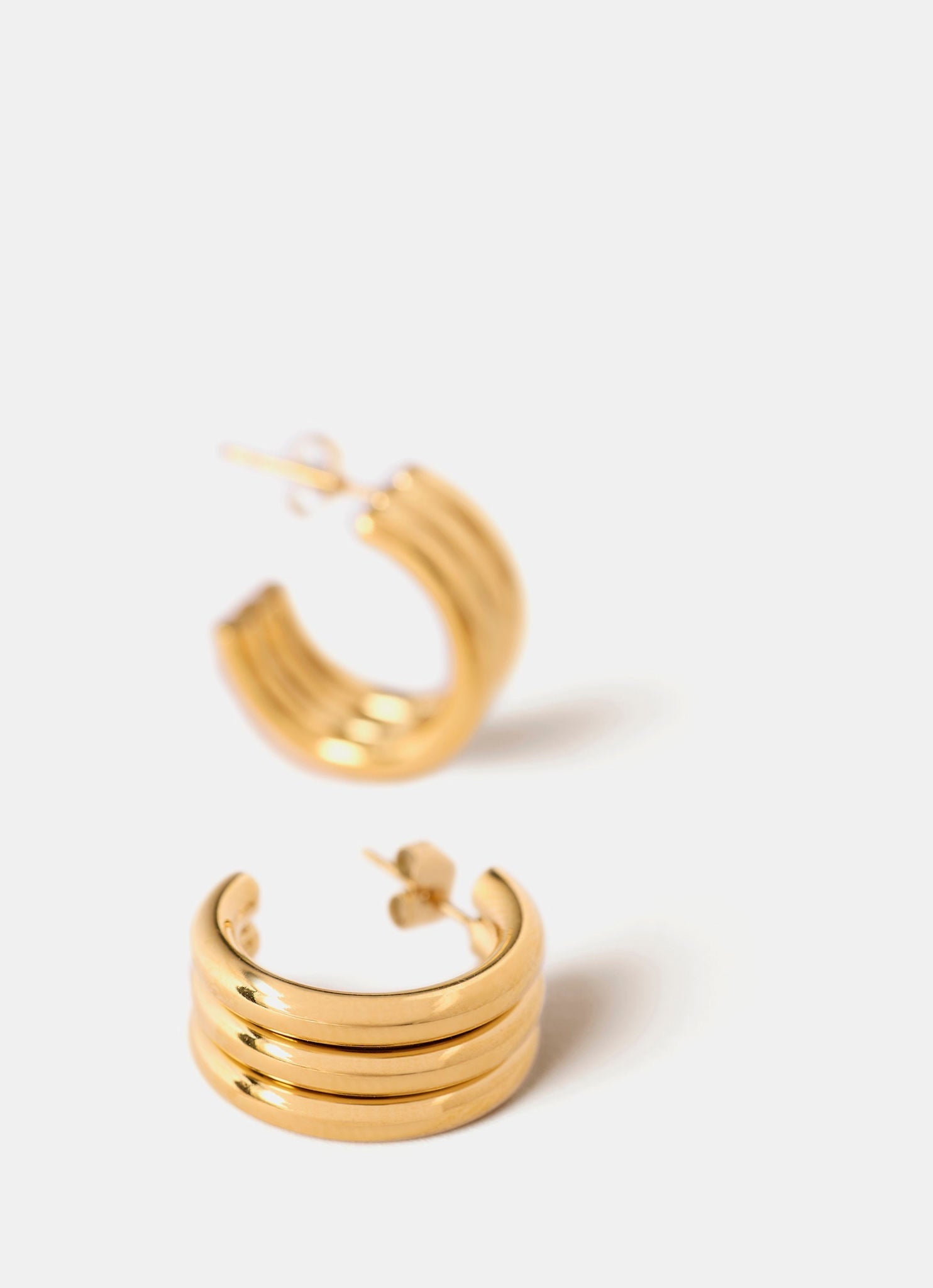 Gold Plated Stainless Steel Ribbed Hoop Earrings