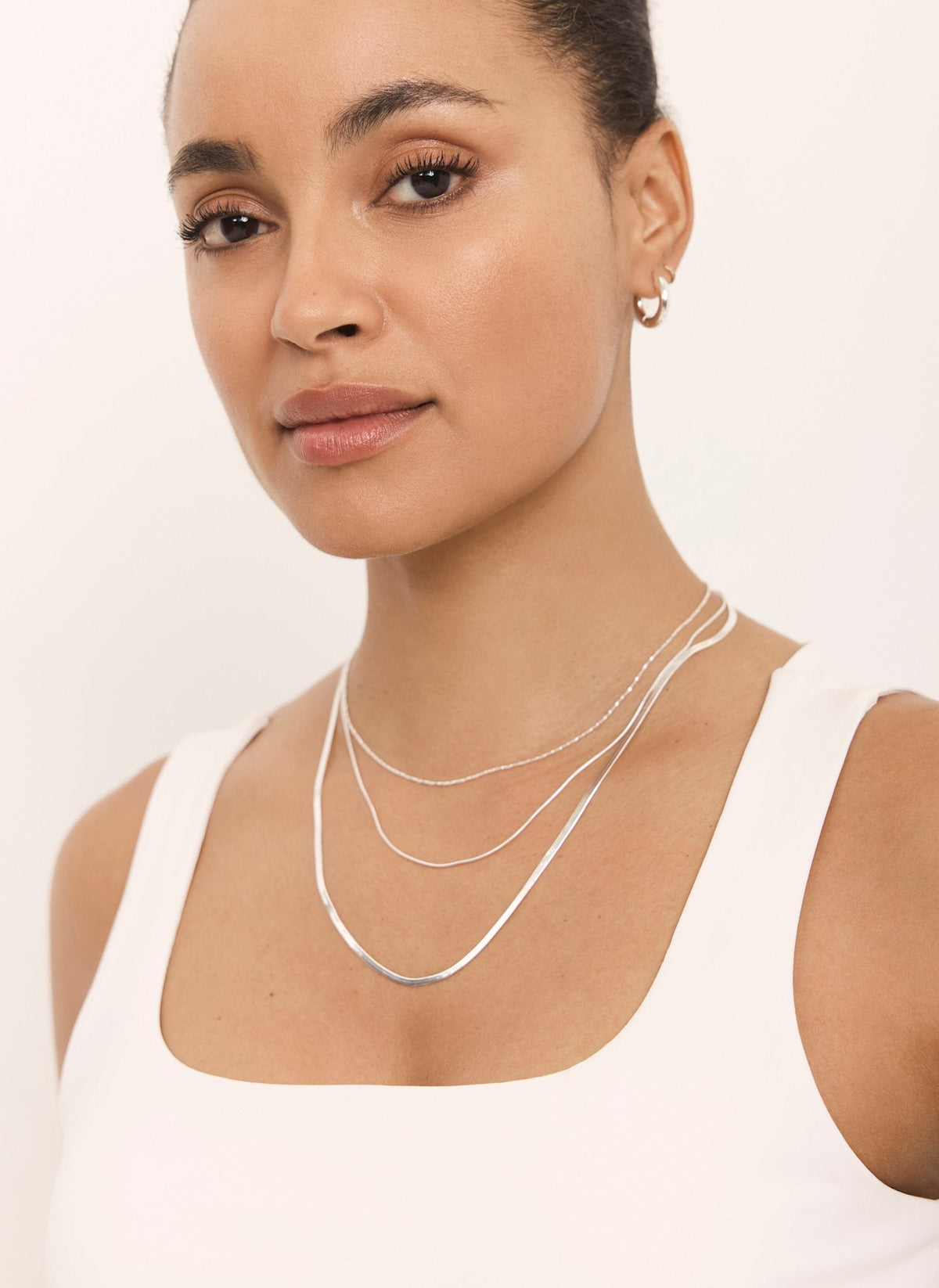 Silver Stainless Steel Triple Layered Necklace
