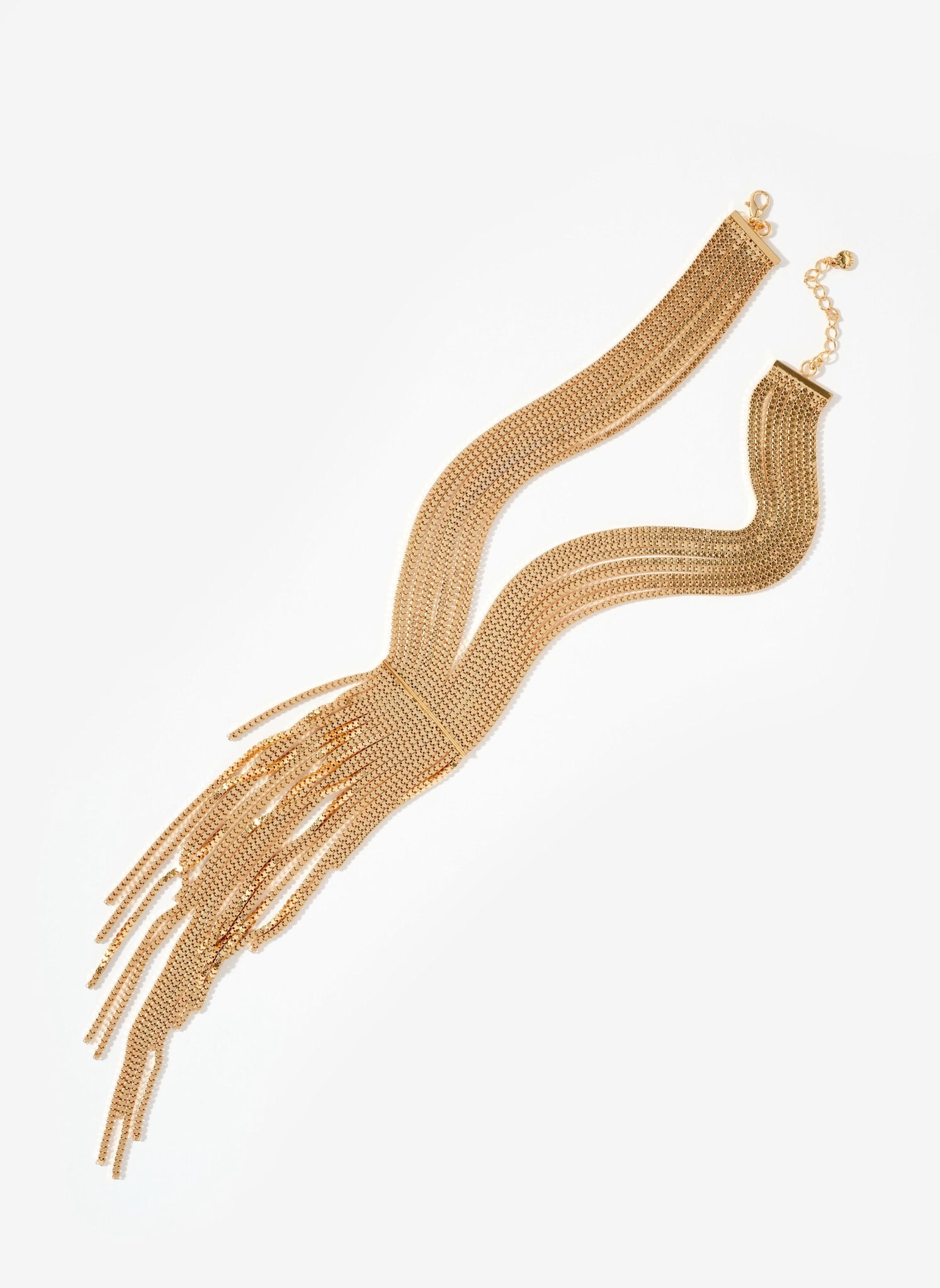 Gold Tone Statement Fringe Drop Necklace